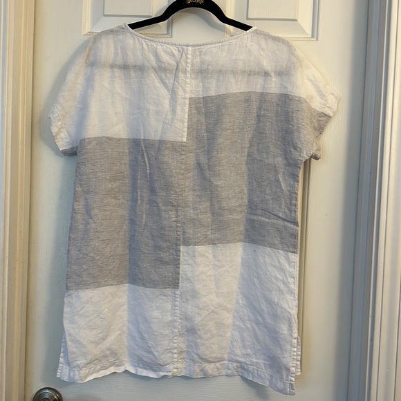 J Jill PureJill 100% Linen Boxy Oversized Short Sleeve Colorblock Blouse XS grey - Picture 3 of 4